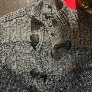 Express Charcoal Knit Sweater with Toggles